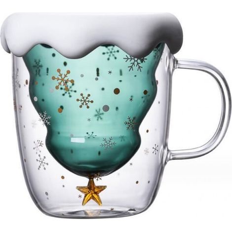 Tasse de Noël - Verre - Double paroi - Motif sapin - Idéale pour café et thé - Cadeau parfait (1/3)