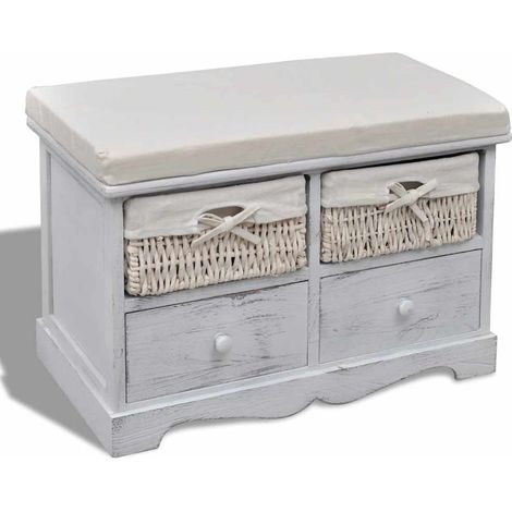 vidaXL Banc de rangement Blanc 62x33x42 cm Bois de paulownia (1/5)