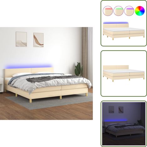 Sommier à lattes de lit et matelas et LED Crème 200x200cm Tissu - Sommier Tapissier - Lit Plateforme - Lit Avec Led - Matelas À Ressorts Ensachés - Têted Lit Ajustable (1/5)