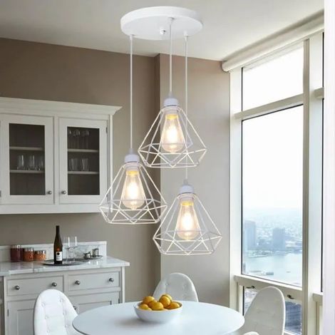 Lustre Suspension Luminaire en Cage Industrielle Blanc Lampe Suspension Moderne Style Nordique pour Salon Chambre (1/4)