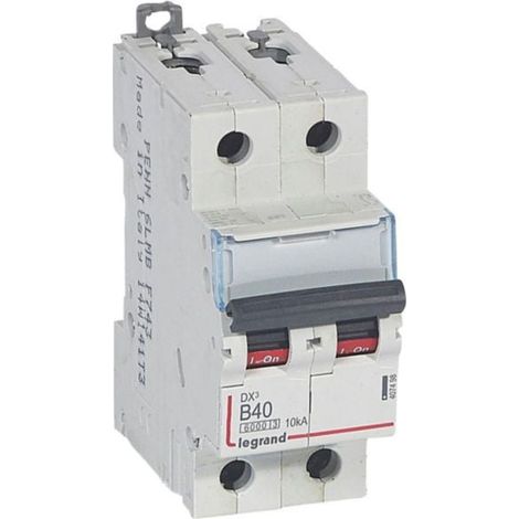 Disjoncteur DX³6000 10kA arrivée haute et départ bas à vis 2P 230V à 400V - 40A - courbe B - 2 modules - LEGRAND