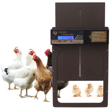 porte poulailler automatique,avec minuterie,en alliage d'aluminium, étanche IP45,écran LED,alimentée par batterie,pour la ferme,marron café (1/5)