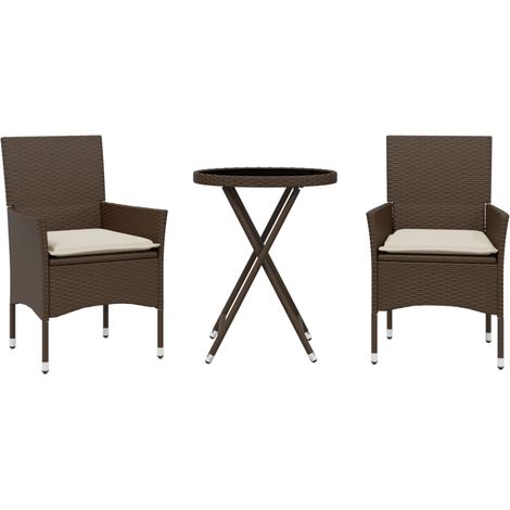 Maison Exclusive - Set Bistrò 3 pz con Cuscini Marrone Polyrattan e Vetro