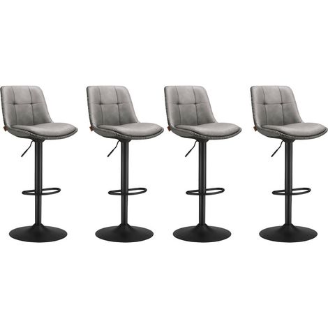Vasagle – Lot de 4 tabourets de bar pivotants réglables – Dossier incurvé et repose-pieds – Hauteur assise 62-84 cm – Structure en acier gris (1/5)