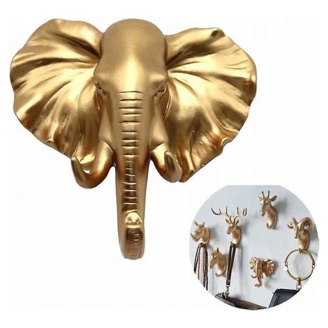 Porte-manteau mural éléphant doré en résine ABS – Charge maximale 2 kg – Installation sans trous – Pour manteaux, chapeaux, serviettes (1/5)
