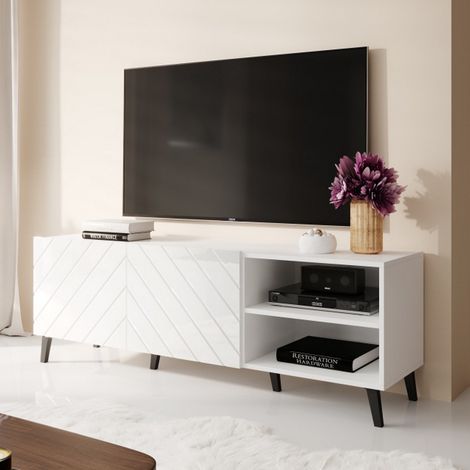 Meuble TV design blanc brillant 150 cm Yaka (1/5)