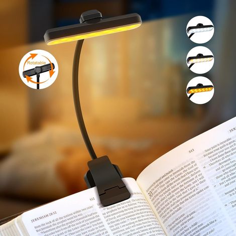 Tragbare Leselampe mit 24 wiederaufladbaren LEDs, 3 Farbtemperaturen, 5 Helligkeitsstufen, Clip-Design, ideal zum Lesen im Bett, schwarz.