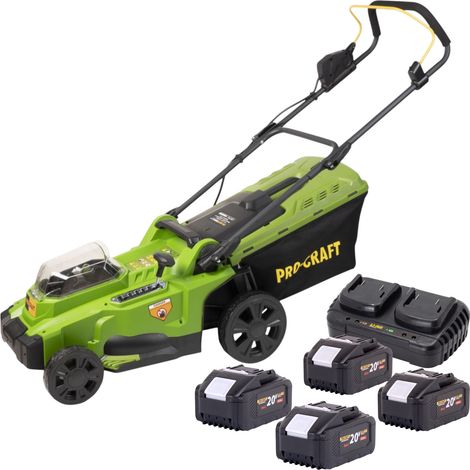 Procraft PLM20bb Akku Rasenmäher 40 V ( 2x 20 V ) 370 mm Brushless + 4x Akku 8,0 Ah + Ladegerät