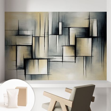Papier peint intissé décoratif avec colle pour salon chambre et bureau Installation rapide Géométrie abstraite 104x70 cm (1/5)