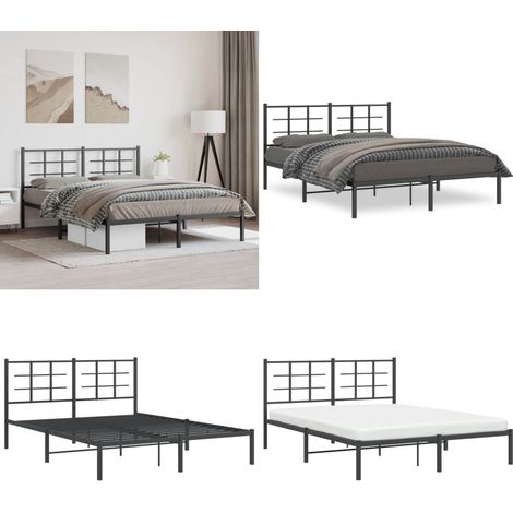 Cadre de lit métal sans matelas avec tête de lit noir 150x200cm - Cadre De Lit - Lit Double - Lit Metal - Lit Avec Têtedé Lit - Meuble Chambre - Home & Living (1/5)
