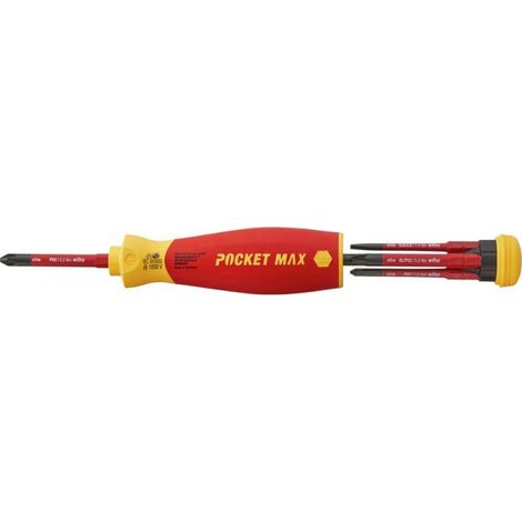 Tournevis Porte-Embout POCKETMAX® Isolé 1000V avec Magasin de 4 Embouts Isolés Slim (F-PH-PZ)