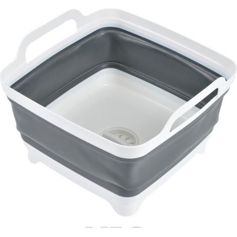 Bassine rétractable en plastique avec bouchon de vidange - Blanc/Gris - 9 L (1/2)
