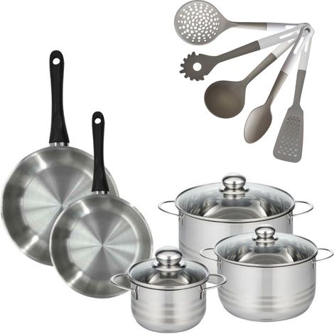 Lot Poêle 24/28 cm Fackelmann Geneva avec 3 Faitouts 16/20/24 cm et 5 ustensiles (1/5)