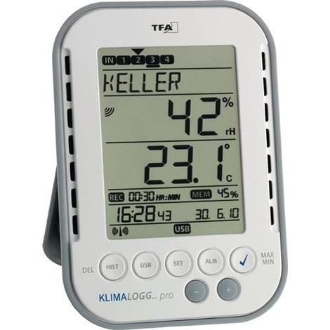 Termo-higrómetro rango de medición 0 a 50 grados C/Humedad 1-99% H137xW98xT26mm Plástico TFA (1/2)