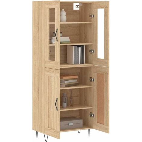 Buffet Haut de Rangement en Bois d'Ingénierie, Style Chêne et Sonoma, 69,5 x 34 x 180 cm, Meuble de Cuisine ou Salle de Bain avec Étagères (1/5)