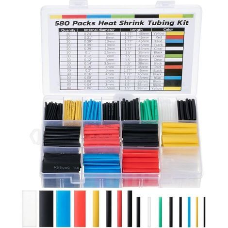 580 Pieces Heat Shrink Tubing, 2:1 Shrink Ratio Electrical Insulation Heat Shrink Cable Tube Kit (6 Colors, 11 Sizes) (1/5)