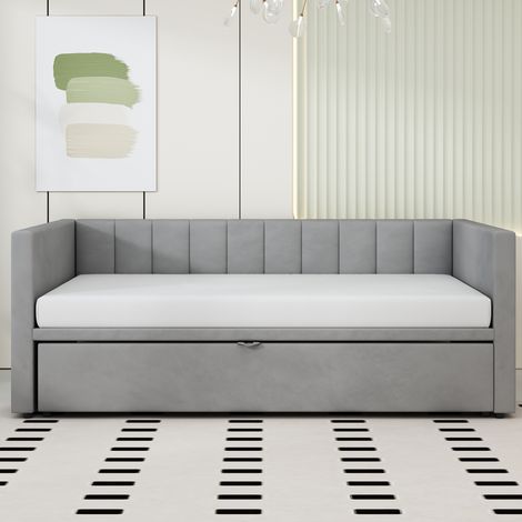 MEUBLIV Bett 90x200 cm grau – ausziehbar auf 180x200 cm, ohne Matratze (1/5)