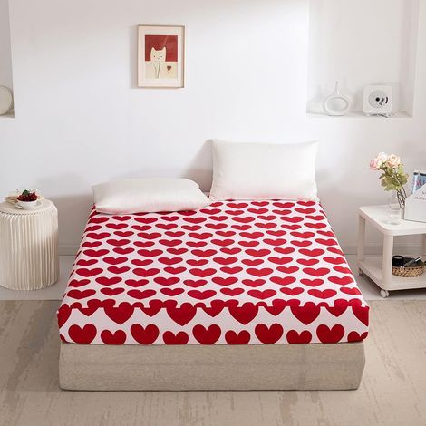 Lenzuolo con angoli 140x200 cm con morbido motivo a cuori rossi, lenzuolo con angoli in morbida microfibra per base letto, adatto a materassi di 30 cm (1/5)
