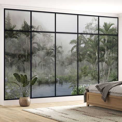 Papier peint panoramique Trompe l'oeil Verrière - Jungle - 395 cm x 250 cm (1/5)