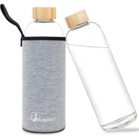 Bouteille d'eau en verre 1L avec housse protectrice, étanche, pour boissons chaudes et froides (1/5)