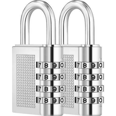 Cadenas à combinaison à 4 chiffres pour casiers scolaires (lot de 2, argent) (1/5)