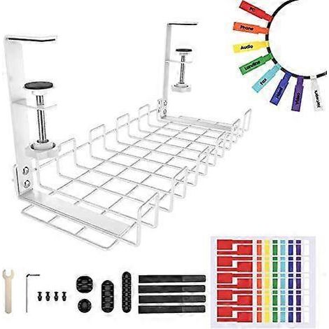 Palier de gestion des câbles sous bureau, en métal, pour ranger câbles et multiprises, BLANC (1/5)