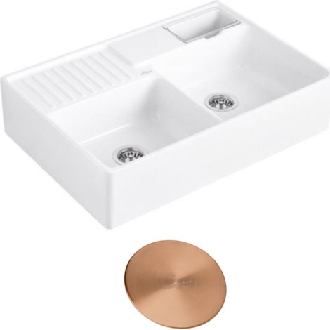VILLEROY ET BOCH Fregadero Tradition 89,5 x 63 desagüe manual cerámico blanco + tapa desagüe bronce