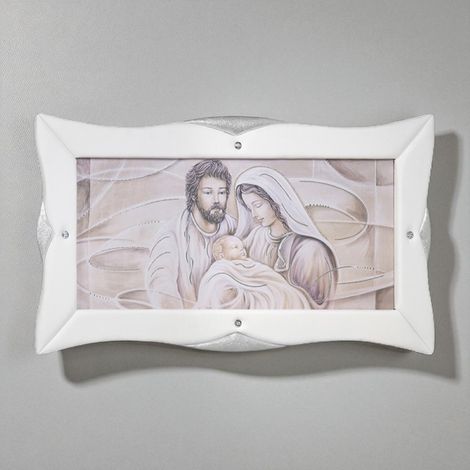 Quadro su tela moderno 50x120 cm con cornice in pelle Bianca Sacra Famiglia (1/5)