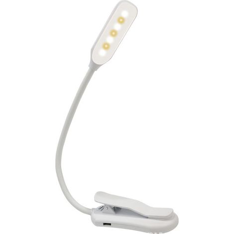 Mini lampe de chevet portable rechargeable USB, intensité variable, avec pince, pour lecture au lit — blanche (1/5)