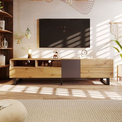 Meuble TV - SOGEU - 180 cm - design moderne color-block - aspect bois - 2 portes 2 tiroirs (1/5)