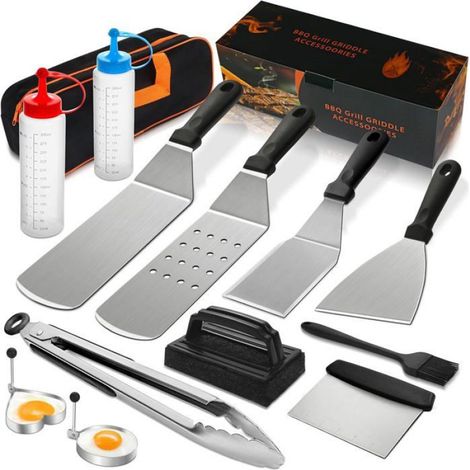 Set Accessoires Plancha 14PCS pour BBQ Extérieur Spatules Racloir Outils Gril Durable (1/5)