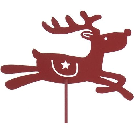POSIWIO Weihnachtspflanzenstecker Elch Rot springend 25 cm - Metall