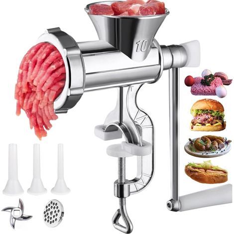 Hachoir à viande manuel – Appareil domestique pour hacher la viande, préparer des saucisses et façonner des steaks hachés, avec fixation par étau de table (1/5)