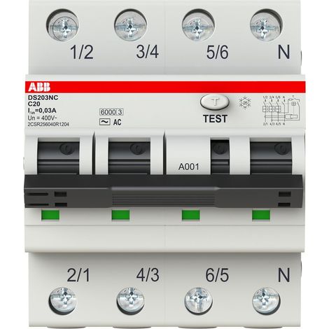Disjoncteur diff. 3P+N droite 20A 10kA cbe C 30mA Type AC 2CSR256040R1204 ABB T218672
