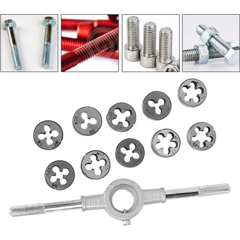 Kit d'outils manuels de filetage extérieur 11 pièces comprenant vis et filières pour le traitement des filetages (1/5)