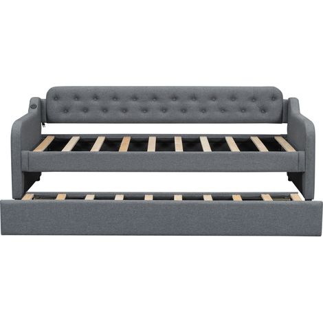 Letto divano 90 x 200 cm con letto estraibile e porta USB, grigio (1/5)