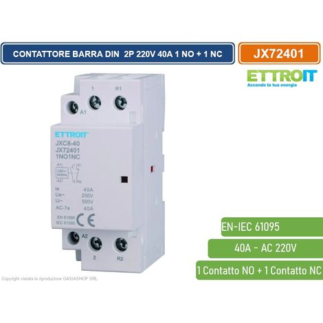 ETTROIT - AC CONTATTORE MODULARE SU BARRA DIN AC 220V 40A 1 CONTATTO APERTO NO + 1 CONTATTO CHIUSO NC (1/2)