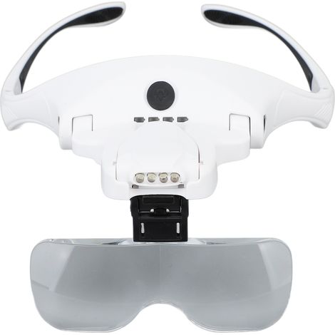 Loupe frontale rechargeable avec bandeau mains libres, équipée de 4 lampes LED et de 5 lentilles détachables pour les travaux de précision. (1/5)