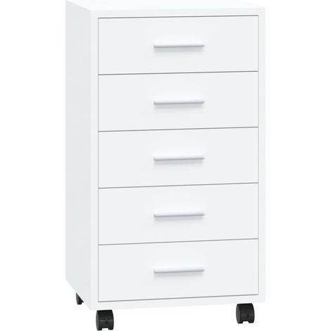 Drawer Cabinet with Castors High Gloss White Engineered Wood vidaXL