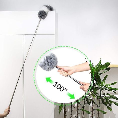 Plumeau Télescopique, Plumeau Toile D'araignée Poussière, Tete de Loup 250CM Tête Pliable Lavable (1/3)