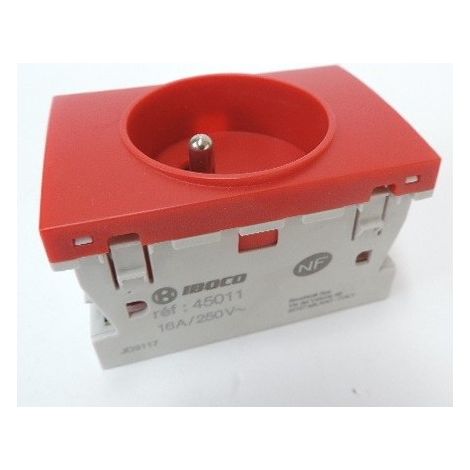 Prise 2P+T 16A simple détrompée rouge RAL3020 format special goulotte appareillage TerCia IBOCO B45011