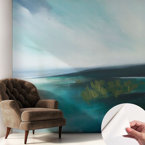 Papier peint autocollant avec imprimé pour cuisine facile à appliquer pour mur a motif Harmonie aquatique 250x250 cm (1/5)