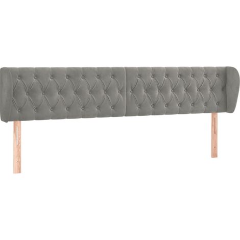 Testiera Testata del letto ad Orecchio Grigio Chiaro 183x23x78/88 cm in Velluto (1/4)