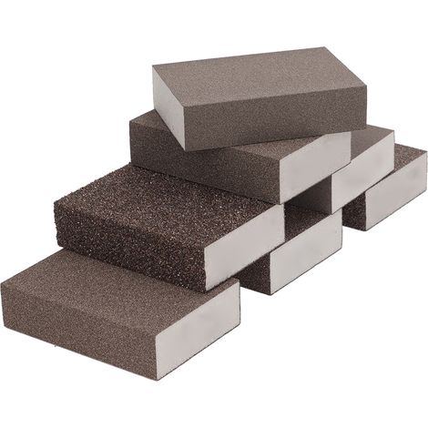 Lot de 7 éponges abrasives 3-en-1 blocs ponçage sec et humide, grains 36 à 220 (gros, moyen, fin), mousse pour bois, métal, voiture (1/5)