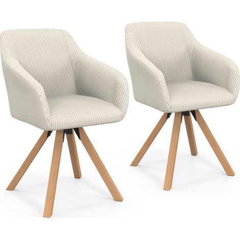 Lot de 2 chaises pivotantes de salle à manger, fauteuils de table JANY en velours côtelé beige