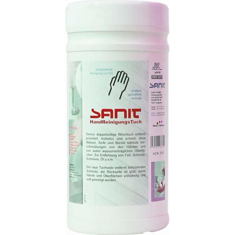Sanit Hand-Reinigungs-Tuch Doppelseitiges Wischtuch für verschmutzte Hände und nicht saugende Oberflächen, 1 Dose (1/5)