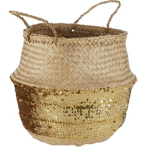 Premier Housewares Gold Sequin Large Seagrass Basket (1/4)