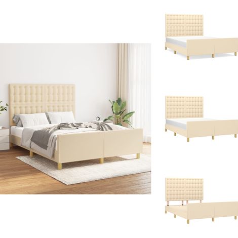 Bettgestell ohne Matratze Creme 140x190 cm Stoff - Bettgestell - Lattenrost - Holzrahmen - Massivholzbette - Doppelbett (1/5)