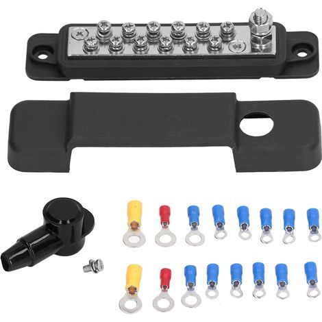 12-poliger Stromverteilerblock mit Abdeckung für Wohnwagen/Yachten, 48 V DC, 150 A, schwarz (1/5)