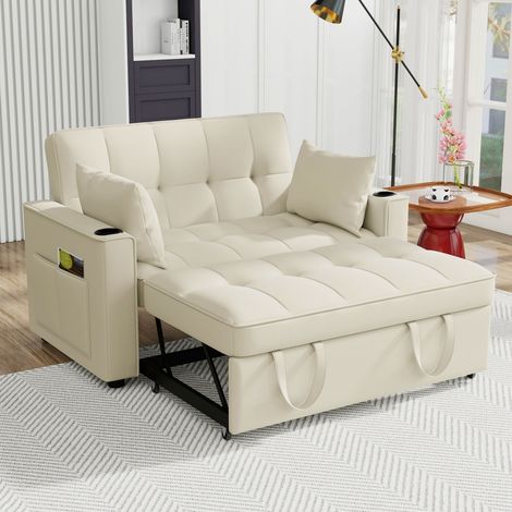 Canapé-lit convertible multifonction avec couchage intégré - Porte-gobelets pratique et oreillers inclus - Idéal pour salon, chambre et home cinéma - Design compact et fonctionnel (1/5)